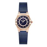 SK Ladies Easy Read Watch with Arabic Numerals Crystal Diamond Women Dress Watches Water Resistant (Blue Mesh)