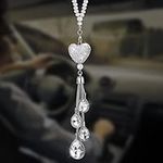 cobee Heart Diamond Car Hanging Bling Accessories, Crystal Car Rear View Mirror Charms Car Decoration Lucky Decor, Car Interior Hanging Pendant Charm Ornament Pendant for Women (White)