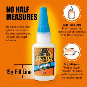 Gorilla Super Glue 15g – All Purpose, Fast Setting, Impact Tough Adhesive