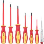 Effektwerk 7-pc Electricians Screwdriver Set, 4 Slotted & 2 Phillips Screwdrivers w/Voltage Tester, 1000V Insulated & VDE Tested Professional Tool Kit w/Magnetic Tips & Ergonomic Handles