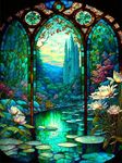 Landscape 5D Diamond Art Kits for Adults Stained Glass Diamond Painting for Adults Lotus Full Drill Paintings with Diamonds Gem Art Crafts for Home Wall Decor 12x16 Inch