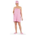 Rangoli Noble 100% Cotton Body Bath Wrap Towel for Women with Microfiber Shower Cap | Ultra-Soft, Highly Absorbent, Daily Use, Travel Friendly, Bathing Towels, Pink, Large