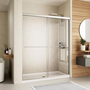 Sliding Shower Door,Royal Guard 50-54" W x 70" H Semi-Frameless Double Sliding Glass Shower Door with 1/4'' (6mm) Clear SGCC Tempered Glass,Bypass Shower Door,Chrome Finish