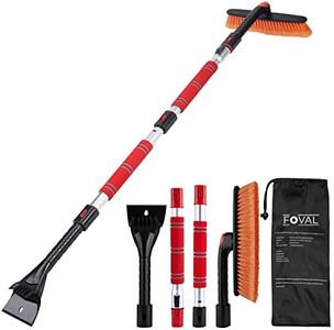 FOVAL 62.4" Extendable Snow Brush and Ice Scraper with 360°Pivoting Brush Head, Snow Removal Car Brush for Windshield Window Trucks SUVs, Essential Winter Tool Ice Remover with Comfortable Foam Grip