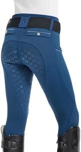 FitsT4 Sports Girls Horse Riding Pants Full Seat Silicone Girls Equestrian Pants Stretchy Kids Breeches Riding Tights Pockets Blue L