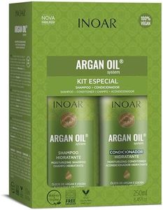 Inoar Argan Shampoo & Moisturizing Conditioner Haircare Set with Argan Oil & Cocoa Butter for Smoothing Repair, 2x250ml