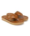 PARAGON PUK7010L Women's Tan Sandals | Stylish Slip on Flat Sandals with Cushioned Soles | Comfortable Everyday Sandals for Outdoor Use