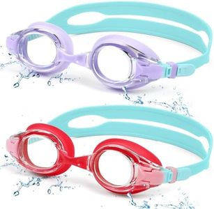 Aegend 2 Pack Kids Goggles, Swimming Goggles for Kids Age 4-16 Boys and Girls Youth, Anti-Fog Pool Goggles, Light Purple & Red