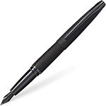 Cross ATX Refillable Click-Off Cap Stainless Steel Fountain Pen with Diamond Pattern, Medium Nib, includes Premium Gift Box and 2 Black Cartridge Refills, 1 Pack, Metallic Black