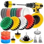 ETOUPA 30 Piece Drill Brush Attachments Set, Drill Scrubber Brush Kit, Scrub Pads & Sponge & Wire Brush for Drill, Power Scrubber Brush with Extend Long Attachment for Bathroom, Floor, Car, Grout