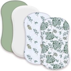 AMROSE 4 Pack Heavenly Soft Bassinet Sheets for Baby Boys Girls, Universal Fitted for Various Cradle and Bassinet Mattress Pad, Silk Touch Gentle Breathable Microfiber, Green Leaf