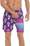 LRD Men's Swim Trunks with Compression Liner 5 Inch Inseam Quick Dry Swim Shorts, Retro Pineapple / Stripe, Small