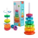 Baby Spinning Toy Rainbow Stacking, Baby Sensory Spin Gears Stacking Rings Toy, Baby Ring Stacker Toy, Montessori Plugging Toys BPA Free, Early Educational Learning Toys for 12 Months+ (5pcs)