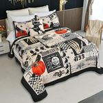 Halloween Quilt Set King Size,Black Orange Reversible Quilt Bedding Set 4PCS,Cat Pumpkin Spider Festival Themed Bedspread King,Decorative Bedding Coverlet with 3 Pillow Shams(Orange&Black,104"x90")