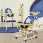 TONY STARK 5 in 1 Reclining Baby High Chair Foldable, Dual Dining Detachable Food Tray, Height Adjustable Feeding Seat, Five Point Safety Belt, Upgraded Version with Wheels & Pu Cushion Pad (Blue)