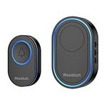 Wesstun Wireless Doorbell, IP67 Waterproof Plug in Doorbell Wireless Cordless at The Range of 300m with 39 Chimes, 5 Levels Volume Adjust & LED Indicator, Easy Install at Home & Apartment, Black