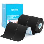 OK TAPE Kinesiology Tape Basic Original Cotton Elastic Athletic Tape for Support and Recovery, 5cmx5m Uncut Roll - 2 Rolls,Black