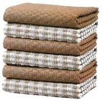 Olivia Rocco 100% Cotton Ascot Check Terry Tea Towels for Kitchen Pack of 6 Super Absorbent Dish Cloth Towel for Drying & Cleaning Household Essentials, Natural- 6 PK