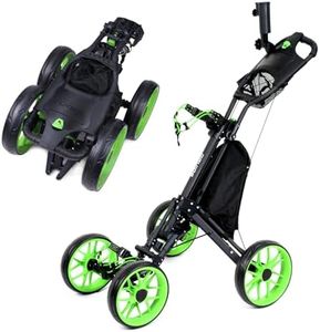 DRUIDS 4 Wheels Golf Cart, Extra Wide Rear Wheel, Adjustable Height Handle Lightweight Easy to Fold Pull & Push Golf Trolley with Cooler Bag, Green