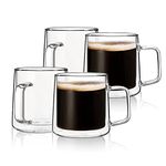 CNGLASS Glass Coffee Mugs,Double Wall Insulated Glass Cups with Handle,Clear Espresso Mugs for Latte,Cappuccino,Tea Bag (4, 10.1oz（Pack of 4）)