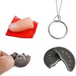 Neliky Magic Tricks Kit Including 4 Classic Tricks - Bite Coin, Bite Cookies, Disappearing Silk Fake Thumb Tip,Magic Ring Chains for Streets Magic Props Set and Close Up Magician Kit