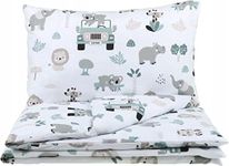 BABYMAM 2Pc Set to Fit Cot 120x90cm Cotton Baby Bedding Cot Toddler Duvet Cover and Pillowcase On Safari