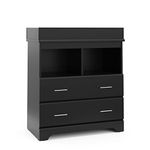 Storkcraft Brookside 2 Drawer Changing Table Dresser (Black) – Nursery Dresser Organizer with Changing Table Topper, Chest of Drawers for Bedroom with 2 Drawers, Universal Design