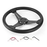 Racing Steering Wheel 350mm Deep Dish 6 Bolt PU Carbon Fiber Steering Wheel (Universal) (Black)