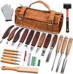SakerNeo Deluxe Wood Carving Kit, 25 Piece Wood Carving Tools with Thick Leather Storage Bag,Wood Whittling Tools -Ideal Woodworking Tools and Hobbies for DIY Lovers