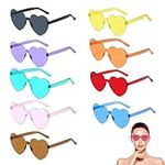 9 PCS Heart Shaped Sunglasses Frameless Heart Sunglasses Transparent Candy Colour Glasses Tinted Eyewear Fashion Party for Womens Men Kids Festival Outfits Accessories Birthday Party (9 Colours)