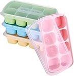 Theuwnee® 4 Packs of Ice Cube Tray, Eeasy-to-Remove Silicone Ice Cream Molds with Removable Lids, Perfect for Drinks, Freezers, Whiskey and Cocktails (Pink + Blue + Green + Yellow)