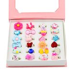 SANNIDHI® 24pcs Combo Finger Rings for Girls Resin Cartoon Cute Ring Set for Girls Kids Pretend Play Dress Up, Adjustable Size Jewelry Rings with Gift Box