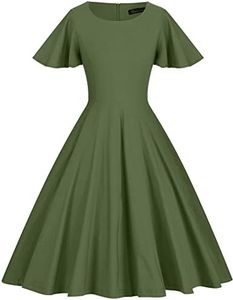 GownTown 1950s Vintage Dresses Butterfly Sleeve Swing Stretchy Dresses ArmyGreen