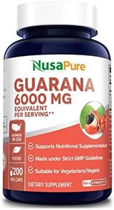 NusaPure Guarana Extract 6000mg 200 Veggie caps (Non-GMO & Gluten Free) Slow Release Natural Caffeine Pills with No Crash - Increased Focus, Fat Burning, Weight Loss Aid