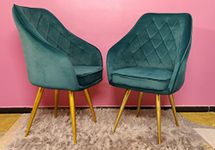 My Art Design - Pair of 2 Stylish, High Back Modern, Elegant & Comfortable Velvet Arm Shell Chairs (2 Chairs) (Green)