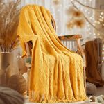 inhand Fall Throw Blanket Knitted Decorative Mustard Yellow Throw Blanket for Couch, Fall Blanket,Soft Cozy Knitted Boho Blanket for Spring Summer Bed Chair Sofa Home Decor Fall Decor 50" x60