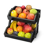 Calm Cozy 2-Tier Bamboo Fruit Basket for Kitchen, Vegetables Storage Stand Detachable Holder for Fruits Veggies Bread Snacks in Home, Kitchen Office, Black