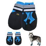 Dog Boots, Set of 4 Waterproof Dog Shoes with Reflective Straps Anti-Slip Sole Outdoor Paw Protectors Dog Shoes for Small Medium Dogs Autumn Winter, Blue (XXL)