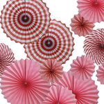 Hola Fiesta | Paper Fans Flower for Celebration/Wedding/Birthday/Carnival/Welcome Party Decorations,Pink,Set of 12