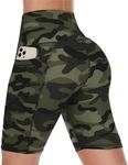 CAMPSNAIL Biker Shorts Women with Pockets - 3"/5"/8" High Waisted Workout Spandex Tummy Control Gym Running Yoga Shorts Green Camo