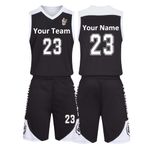 Personalised Basketball Kit Kids Boys with Name Number Team Logo Basketball Shirt&Shorts Set Basketball Jersey Men Women (black)