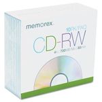 Memorex 03408 CD-RW Discs- 700MB/80min- 4x- w/Slim Jewel Cases- Silver- 10/Pack