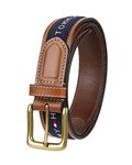 Tommy Hilfiger Men's Ribbon Inlay Fabric Belt with Single Prong Buckle, Navy, Medium