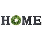 Wall Hanging Wooden Home Sign Decorative Wooden Letters with Wreath Rustic Wall Hanging Wooden Home Sign Wall Decor Signs with Artificial Boxwood Wreath for Home Decor Living Room House (Black)