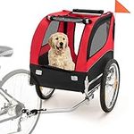 GYMAX Dog Bike Trailer, Folding Pet Bicycle Cart Carrier with 3 Entrances, Safety Flag, Reflectors, Quick Release Wheels and Bicycle Couple, Universal Pet Stroller (Red)