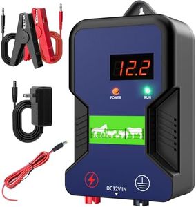 9.32 MilesElectric Fence Charger, 2J Energy Output 12KV Output Voltage,AC DC Electric Fence Energizer with LED Display for Preventing Wild Animals Intruding Great for Gardens,Poultry