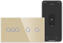 CNBINGO Smart Touch Light Switch Compatible with Alexa, Google Assistant - Double Wall Switch Flush-Mounted in Gold - WiFi Switch Triple and Double - with Glass Panel - Neutral Conductor Required