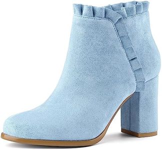 Allegra K Women's Ruffle Block Heel Sky Blue Ankle Boots 7.5 M US