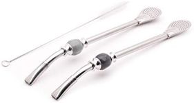 Balibetov [NEW] Set of 2 Premium big Yerba Mate stainless steel straws - Bombillas for mate gourd drinking, with removable head filter - Cleaning Brush Included - 8.5'' long (22 cm) GRAY-BLACK