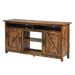 CASART TV Cabinet, Industrial Media Entertainment Center Wooden TV Stand with Shelves & 2 Doors, Living Room Bedroom Console Table Multifunctional Storage Unit for TV up to 65", 18" Electric Fireplace